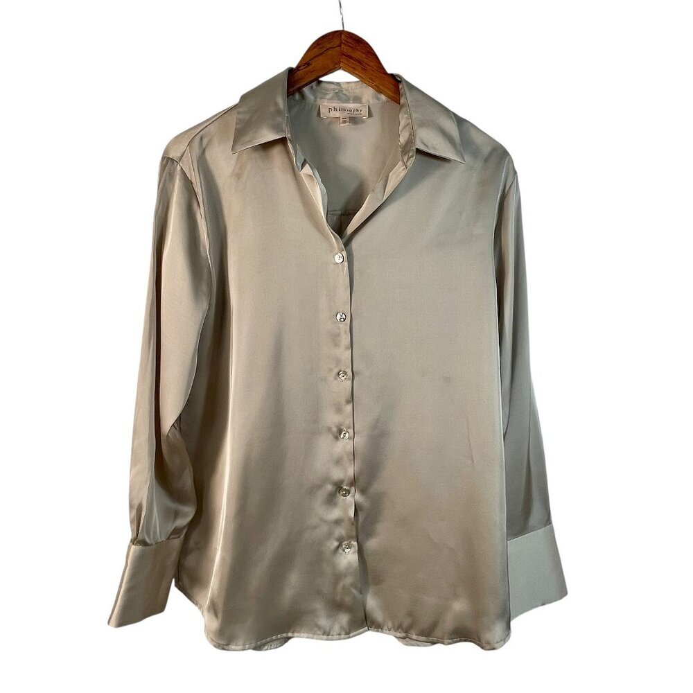 Philosophy Republic Clothing Champagne Satin Blouse M Mother-of-Pearl - Picture 2 of 10